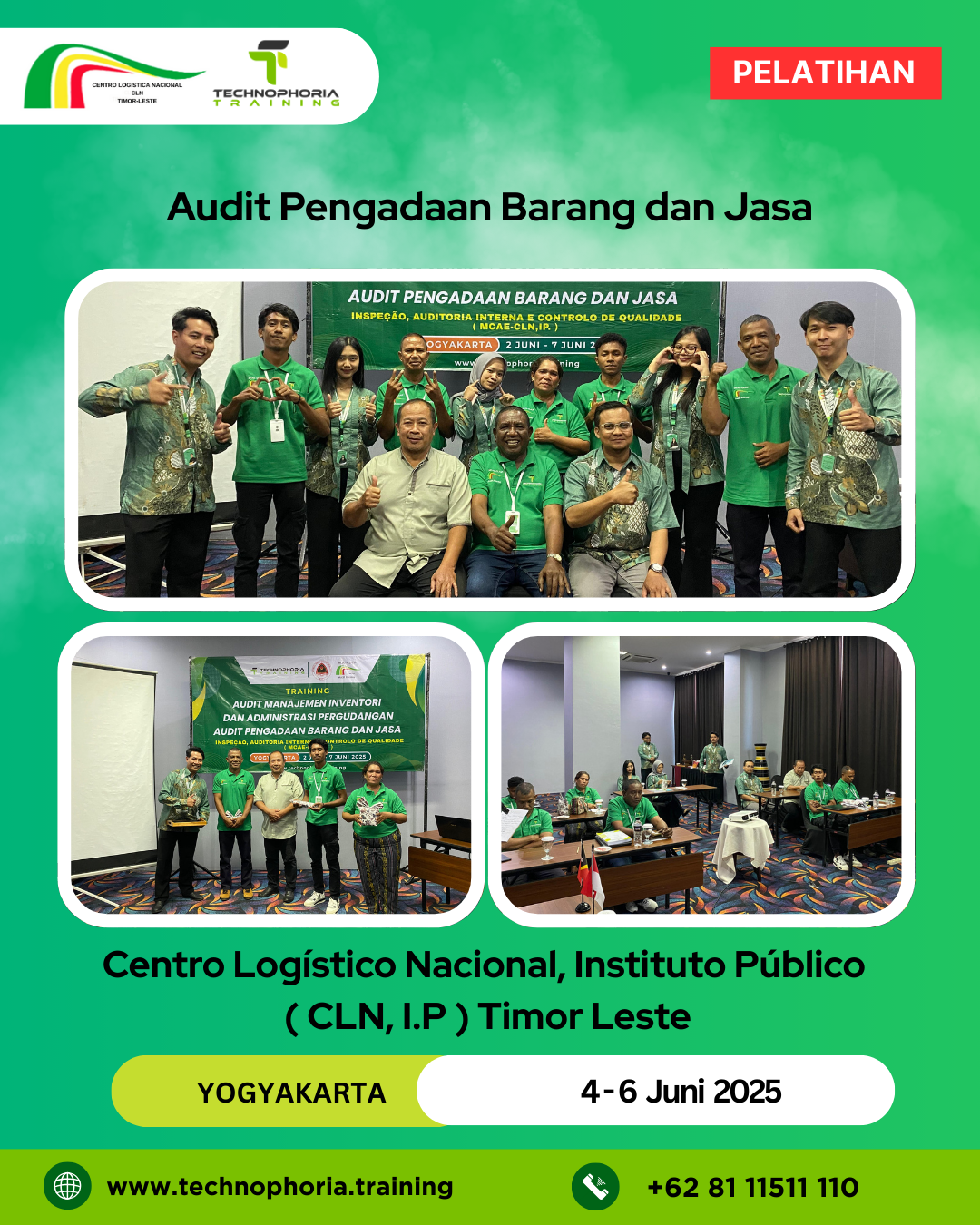 pelatihan Audit Manajemen Inventori dan Administrasi Pergudangan. Audit Pengadaan barang dan Jasa bagi pimpinan dan staff Centro Logístico Nacional, Instituto Público ( CLN, I.P ) Timor Leste