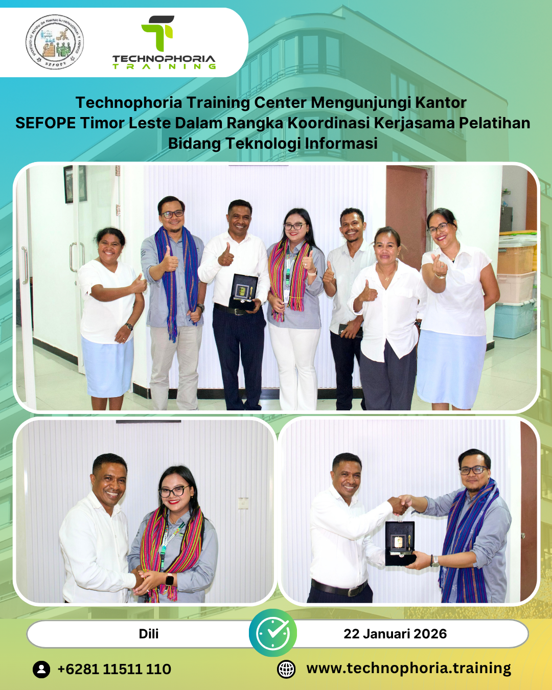 Technophoria Training Center Kunjungi Kantor SEFOPE Timor-Leste untuk Memperkuat Kerja Sama Pelatihan Teknologi Informasi dan Pengembangan SDM